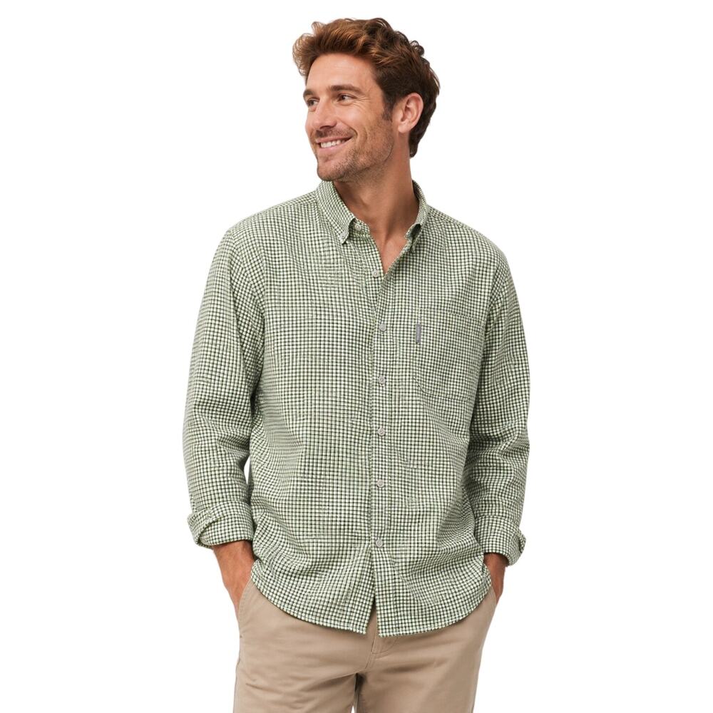 Columbia Men’s Green Blue Yellow White Check Shirt Size Large